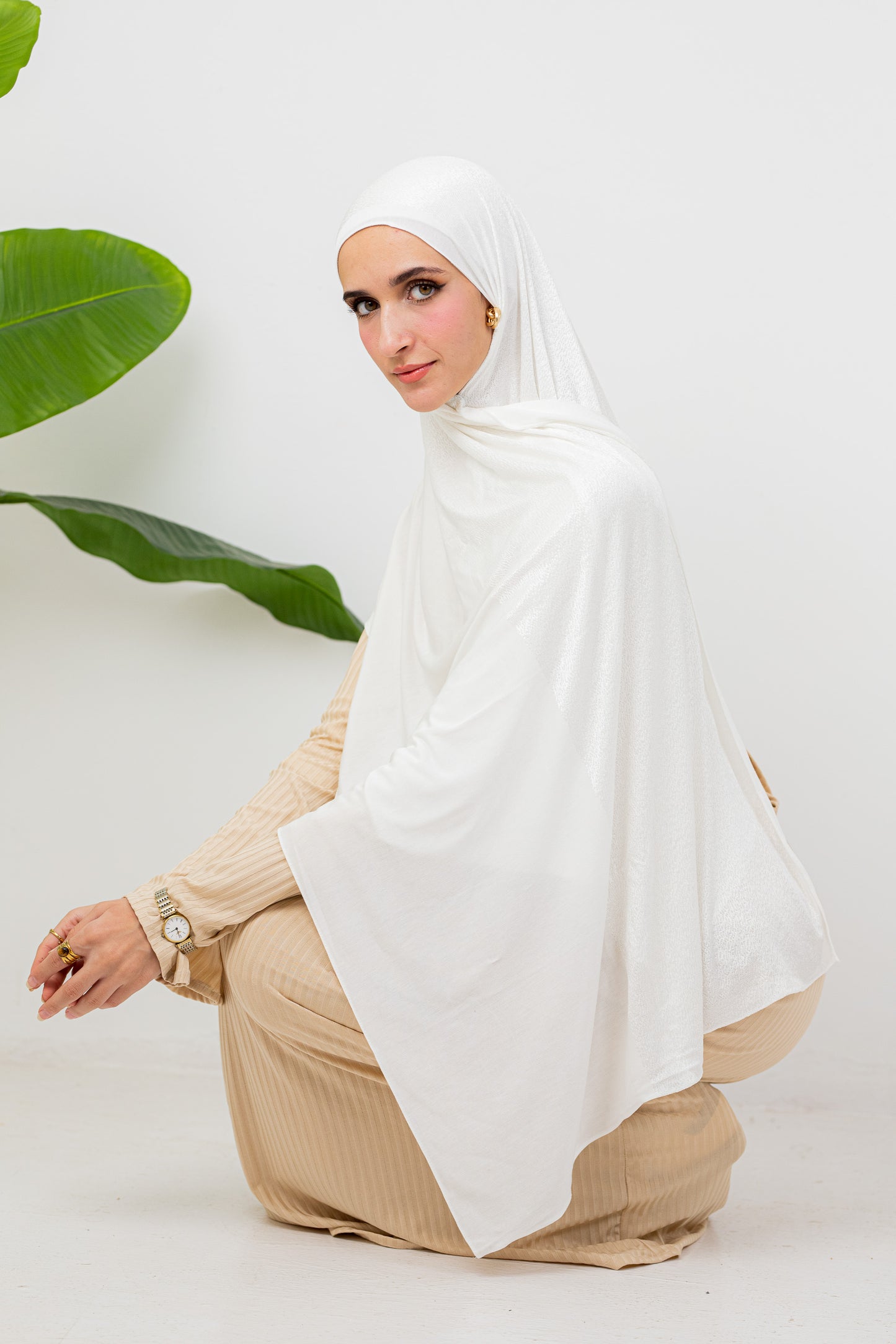 Shiny Jacquard Scarf Off White