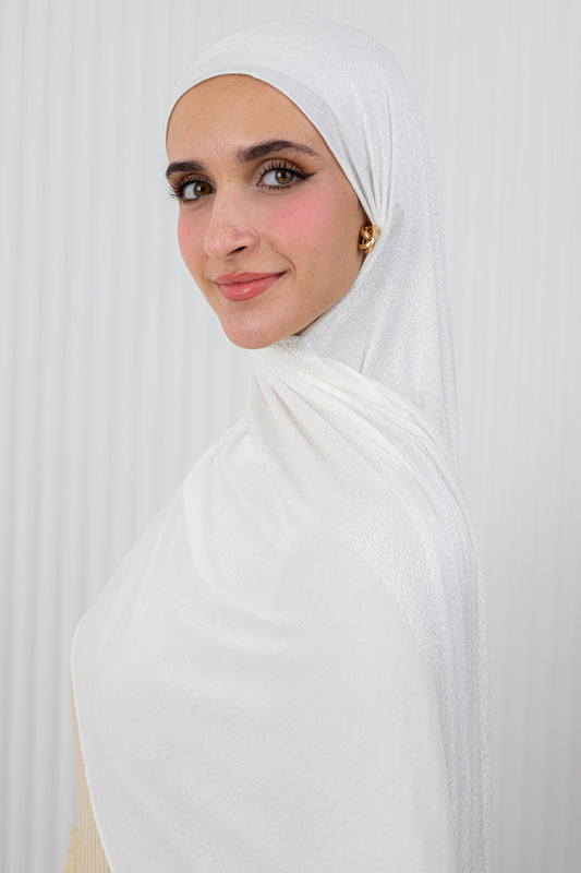 Shiny Jacquard Scarf Off White
