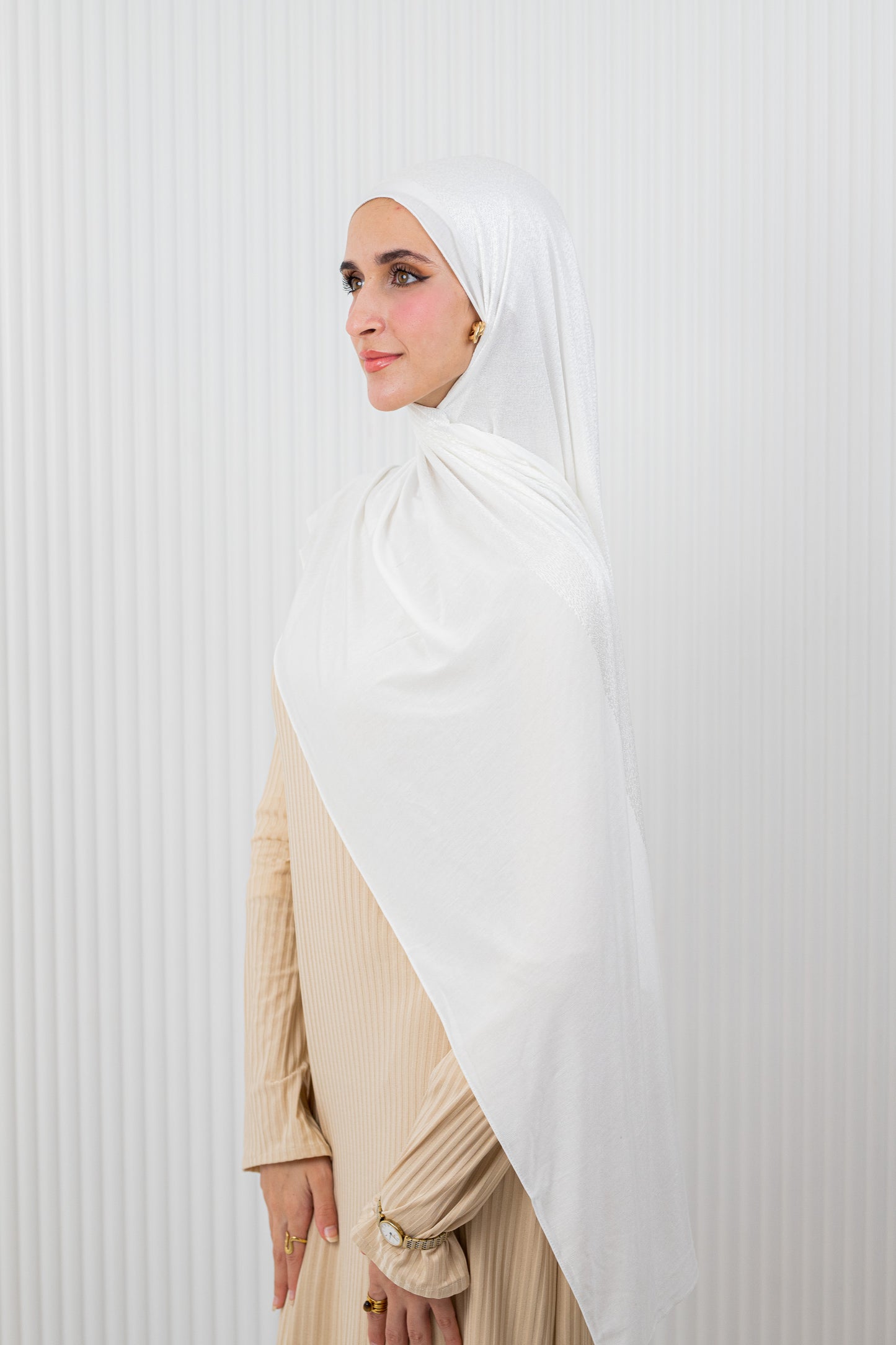 Shiny Jacquard Scarf Off White