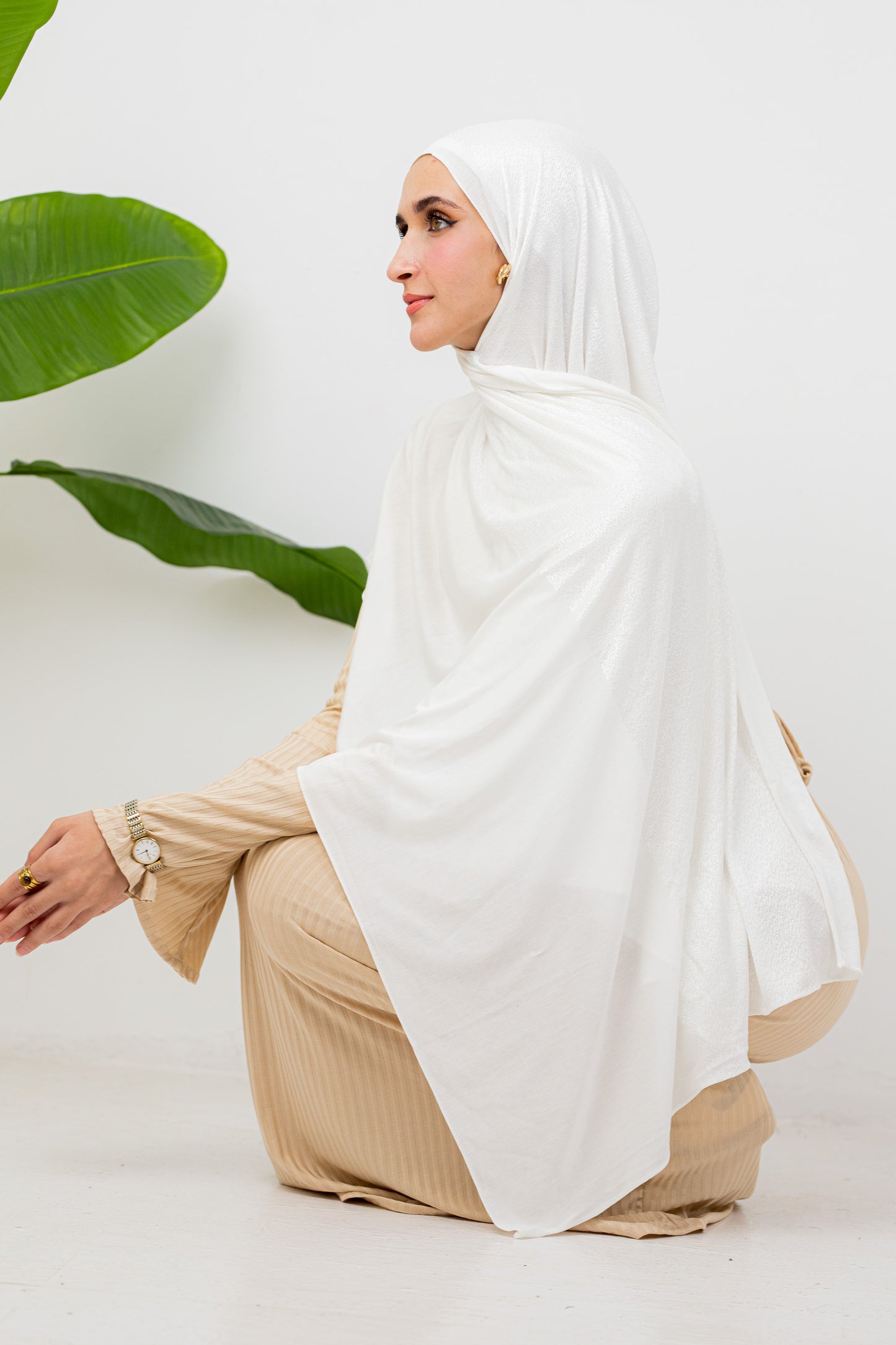 Shiny Jacquard Scarf Off White