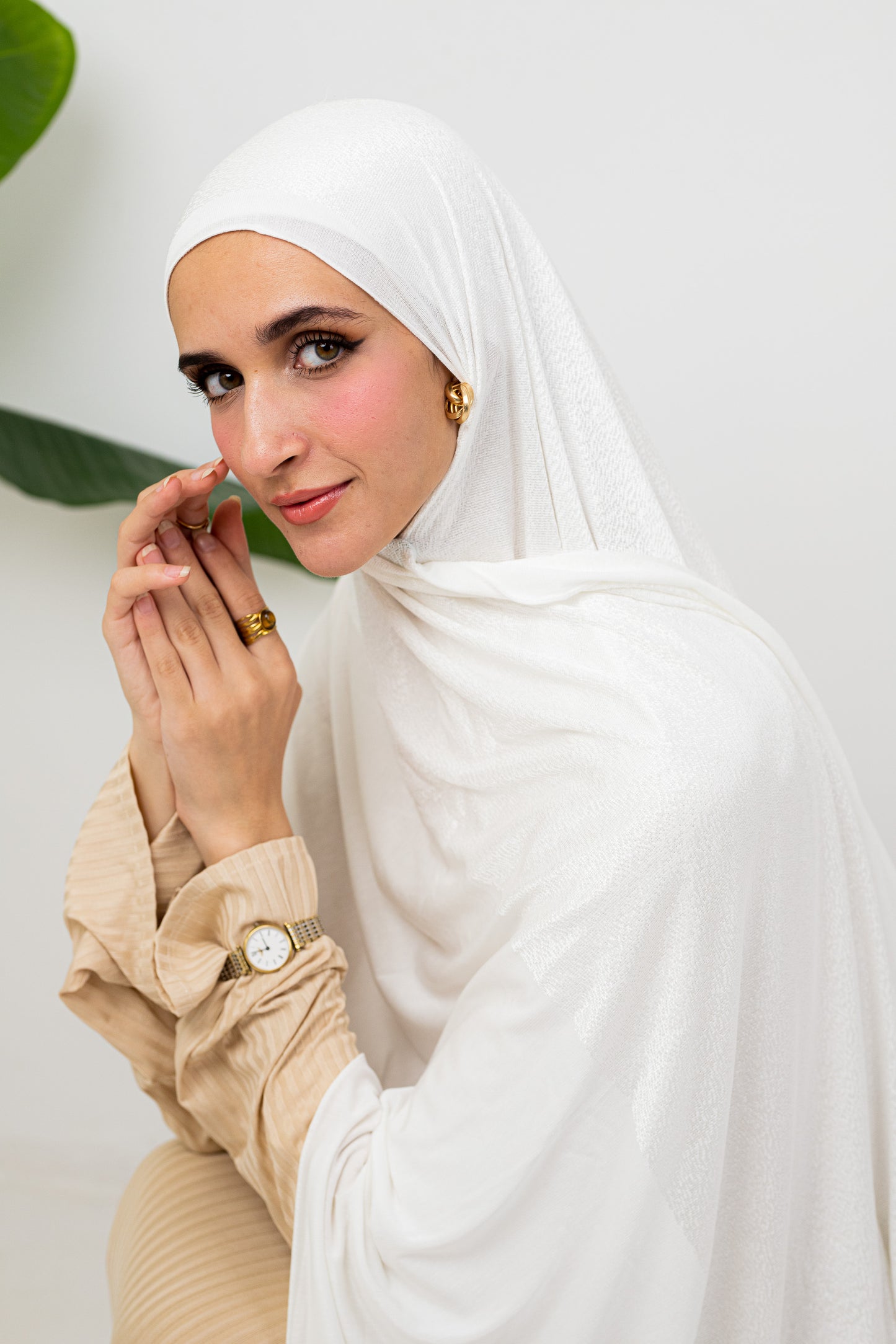 Shiny Jacquard Scarf Off White