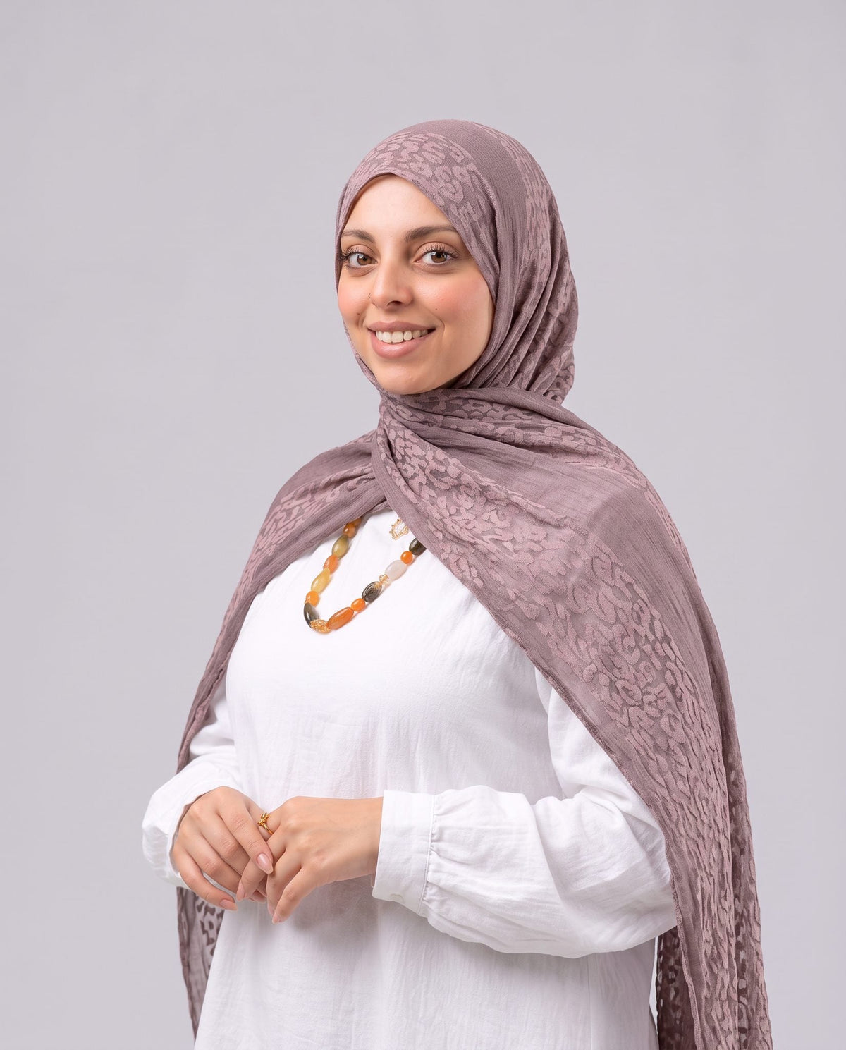 Leopard Cotton Scarf - Brown