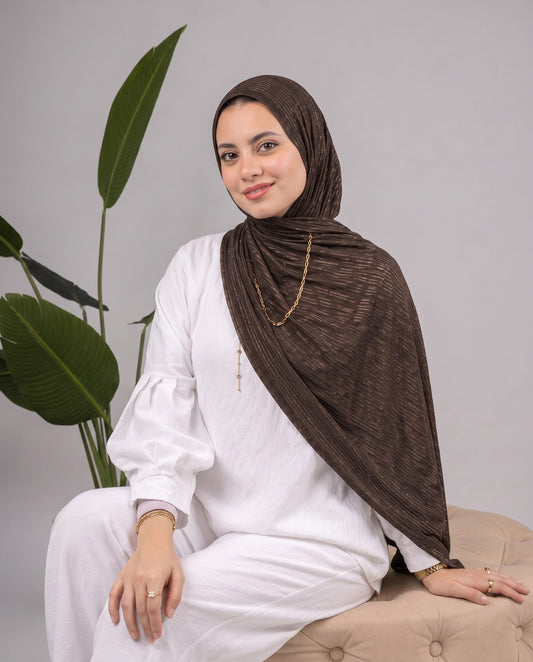 Metalic Knit Stripe Scarf in Brown #Color_Brown