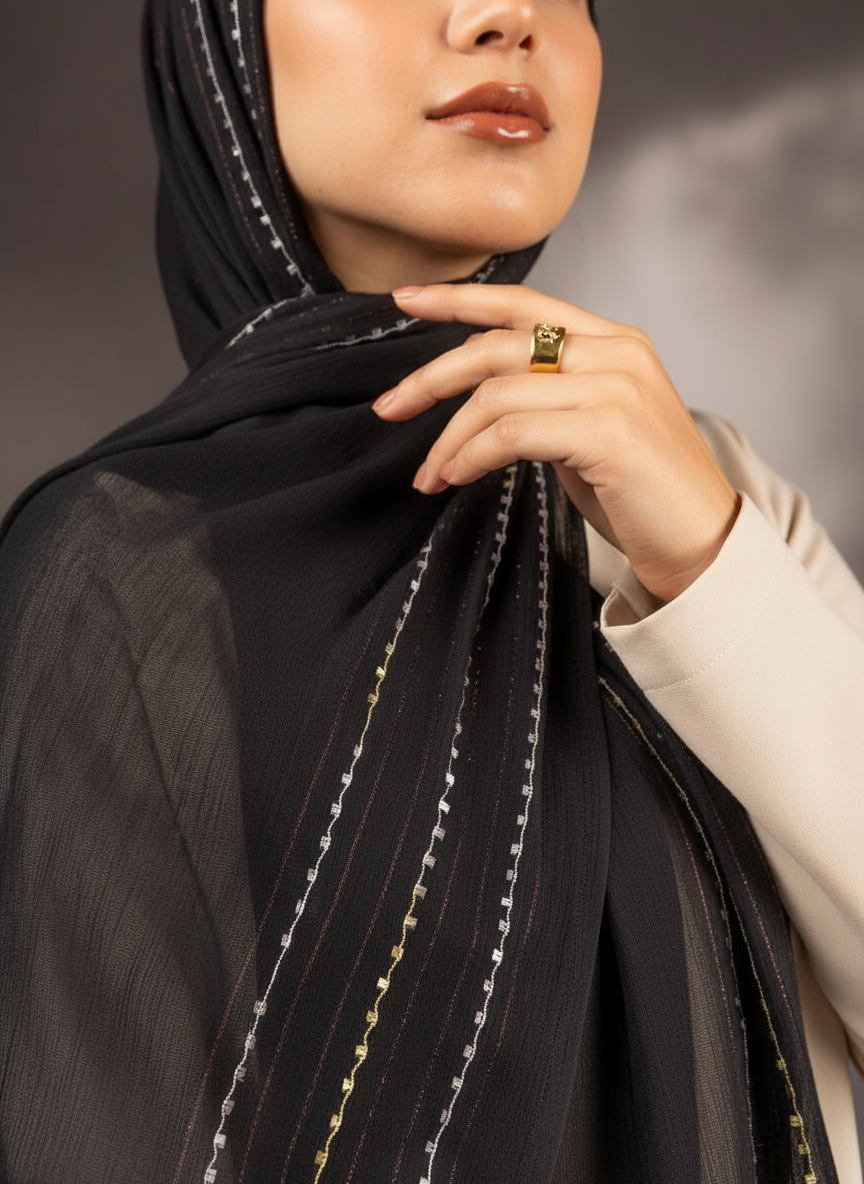 Aurora Line Embroidered Linen in Black #Color_Black