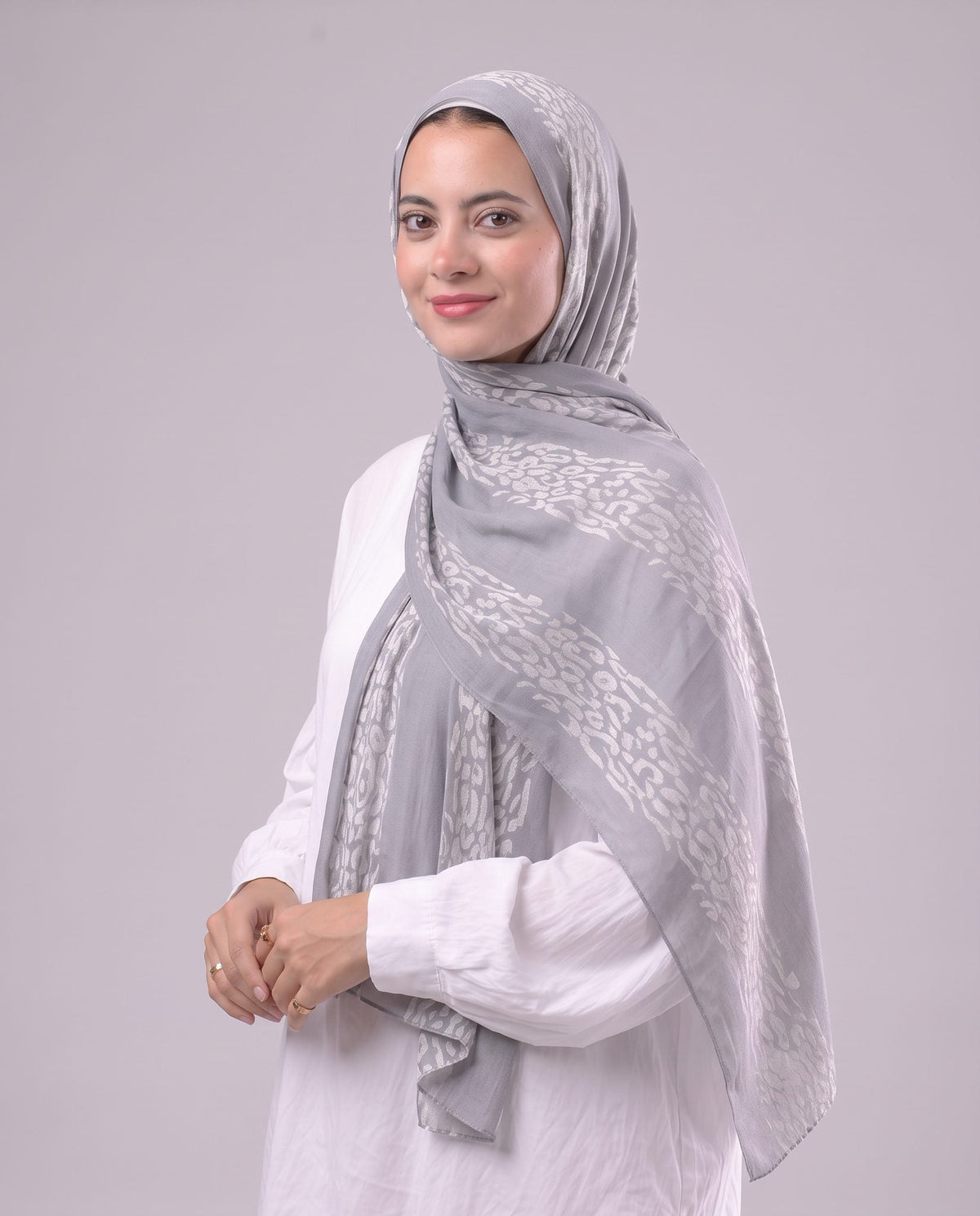 Leopard Cotton Scarf - Grey