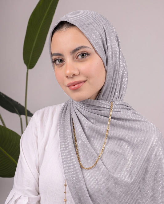 Metalic Knit Stripe Scarf in Light Grey #Color_Light Grey