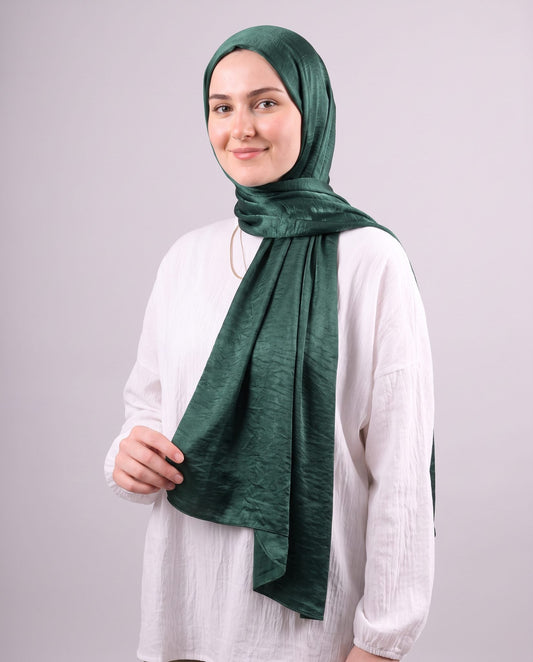 Moon Glow Crushed Satin Scarf in Deep Emerald #Color_Deep Emerald