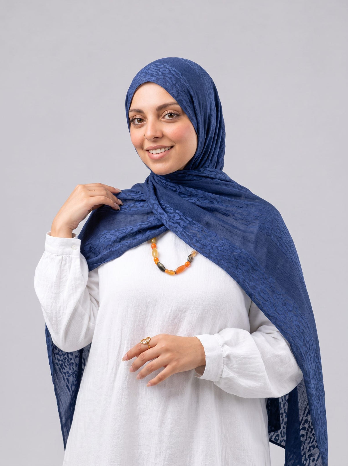Leopard Cotton Scarf - Navy Blue