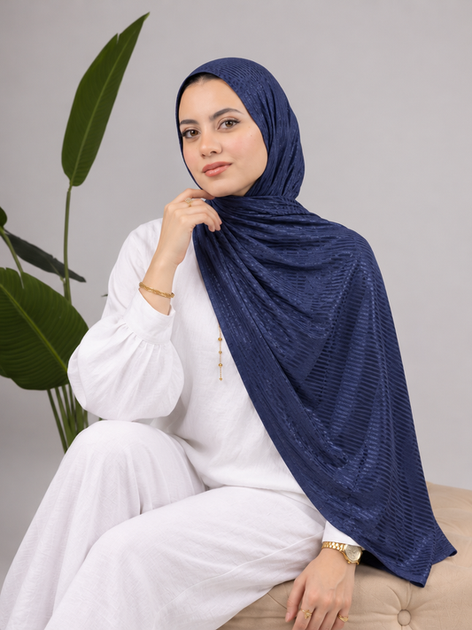 Metalic Knit Stripe Scarf in Navy Blue #Color_Navy Blue