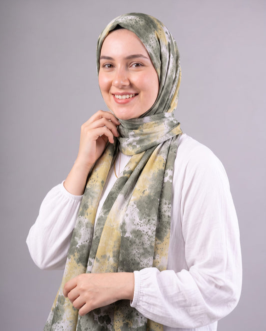 Olive Mist Printed Cotton Scarf