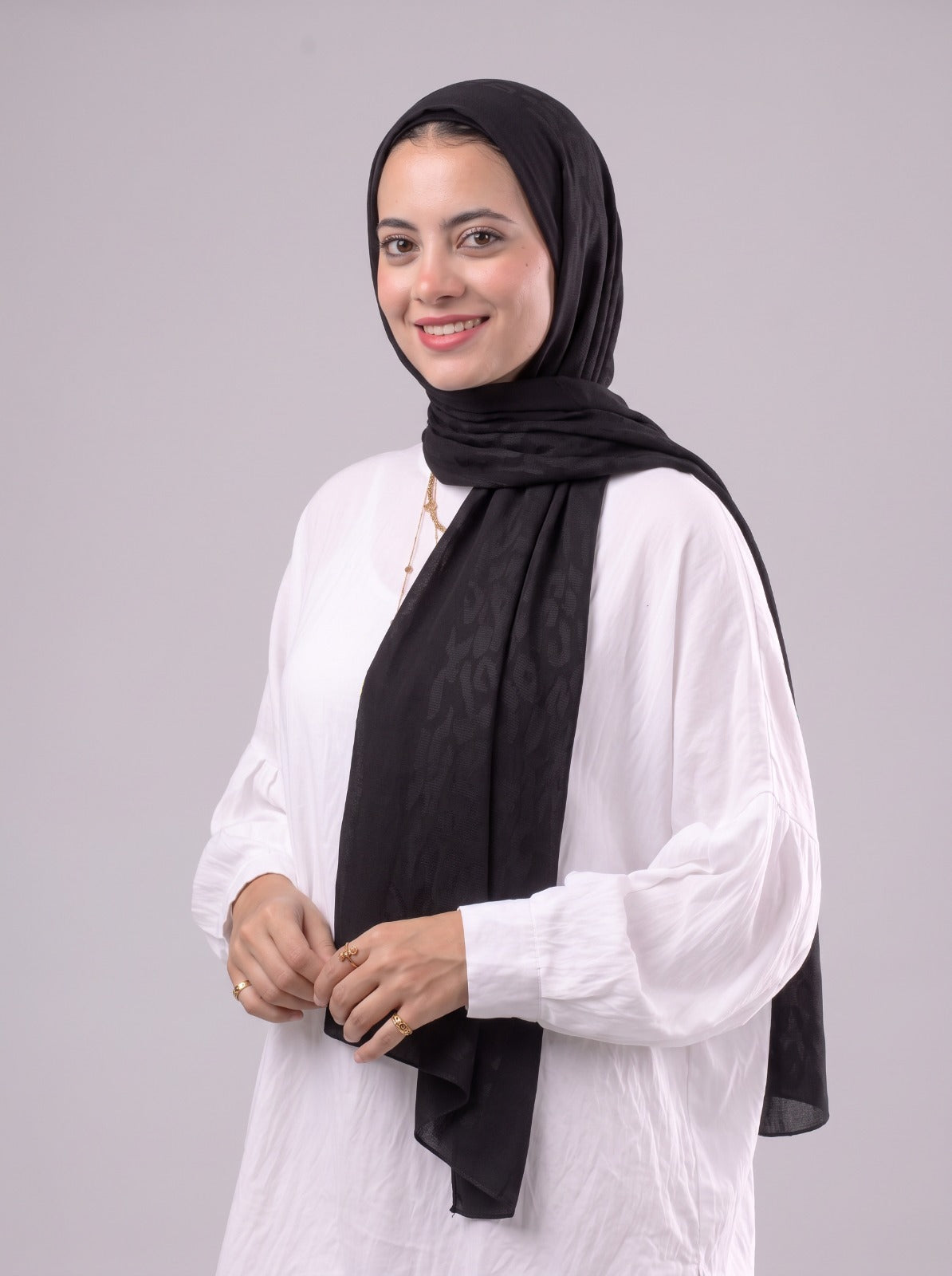 Leopard Cotton Scarf - Black