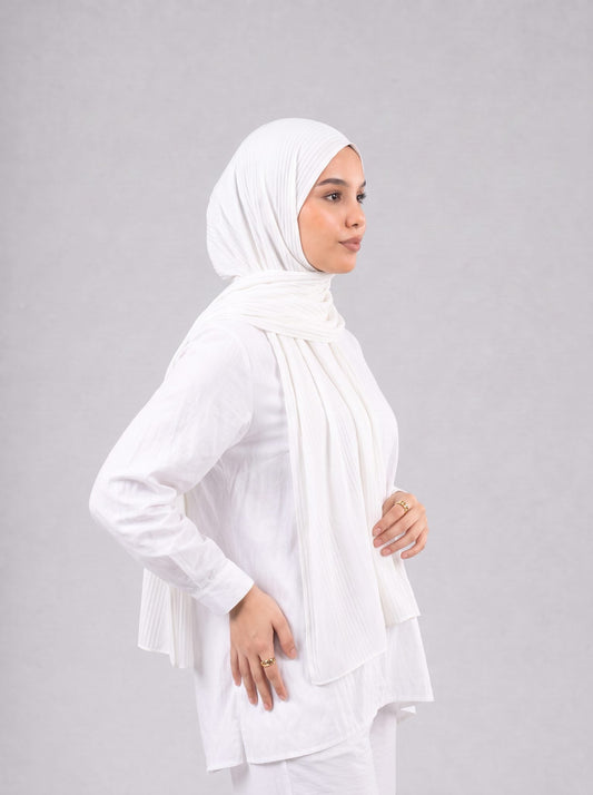 Cotton Stripe Border Kuwaiti Scarf in Off White #Color_Off White