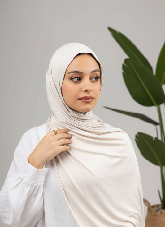 Pure Jersey Kuwaiti Scarf in Light Beige #Color_Light Beige