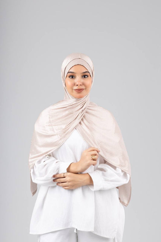 Mirage Pleat Kuwaiti Scarf in Light Beige #Color_Light Beige