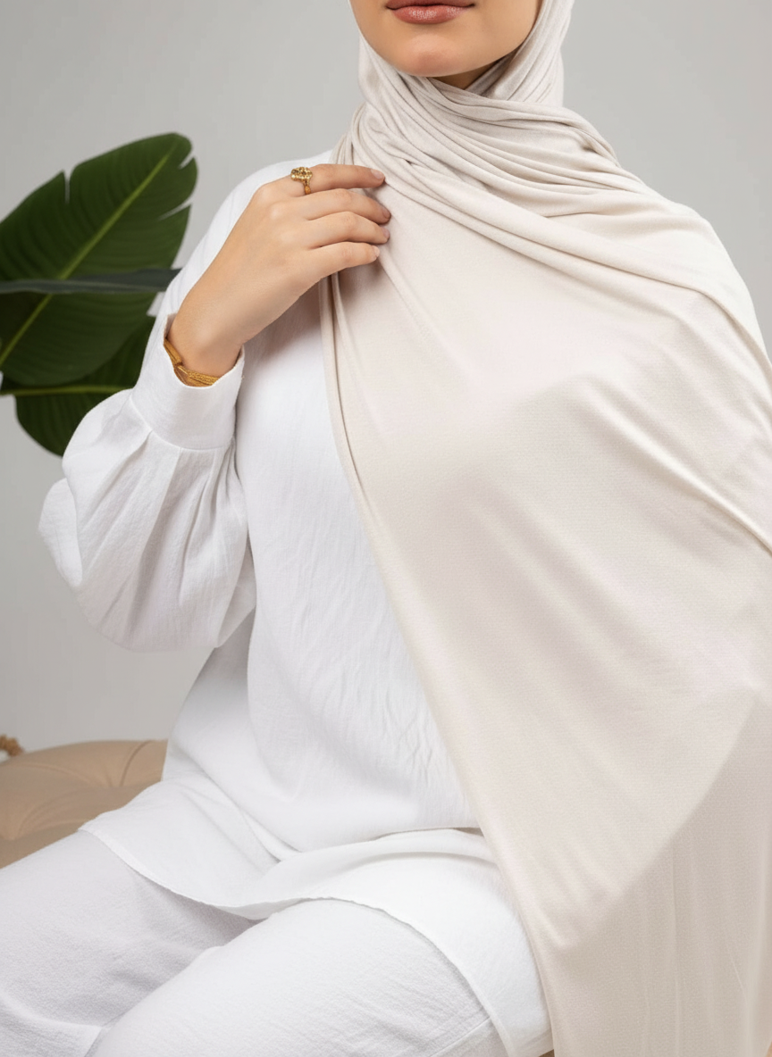 Pure Jersey Kuwaiti Scarf in Light Beige #Color_Light Beige