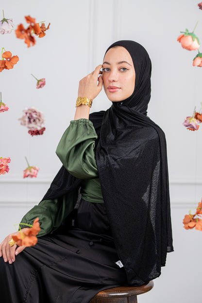 Shiny Jacquard Scarf Black