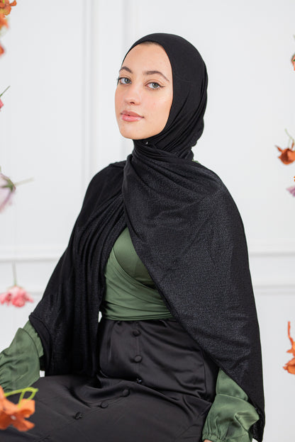 Shiny Jacquard Scarf Black