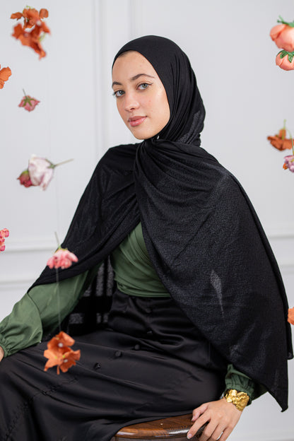 Shiny Jacquard Scarf Black