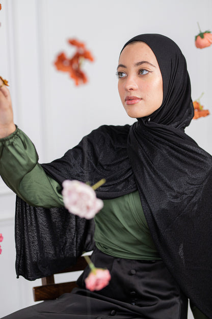 Shiny Jacquard Scarf Black