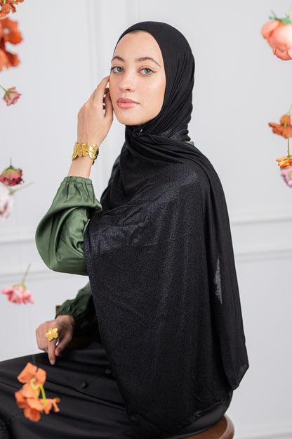 Shiny Jacquard Scarf Black