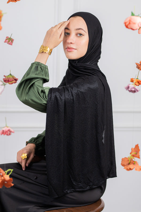 Shiny Jacquard Scarf Black