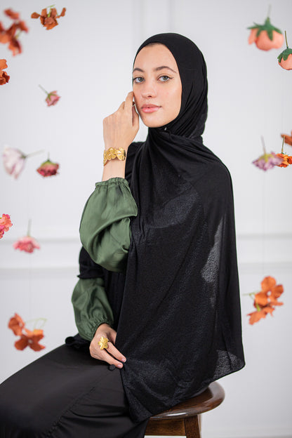 Shiny Jacquard Scarf Black