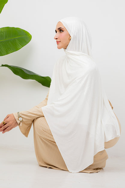 Shiny Jacquard Scarf Off White