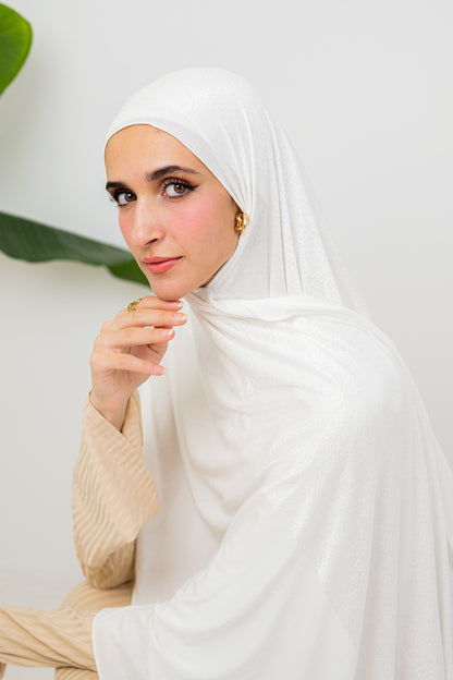 Shiny Jacquard Scarf Off White