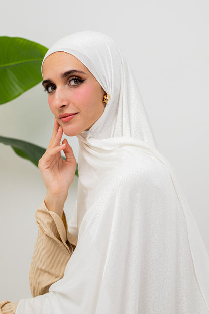 Shiny Jacquard Scarf Off White