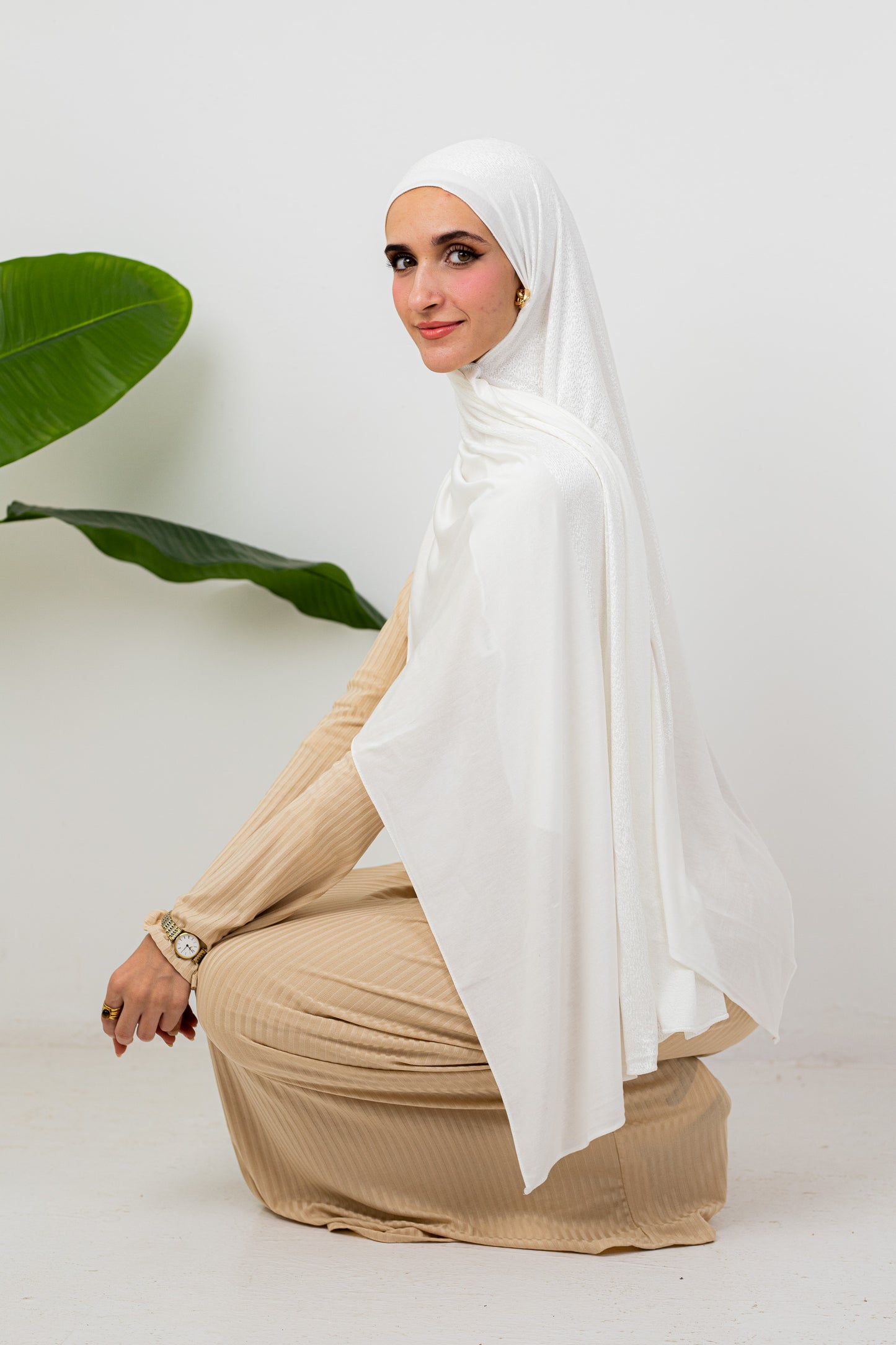 Shiny Jacquard Scarf Off White