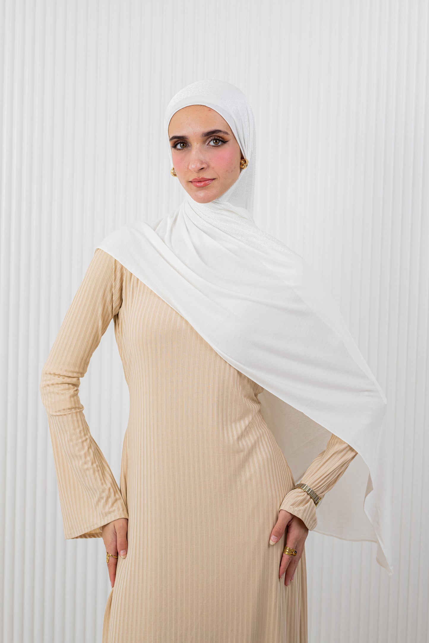 Shiny Jacquard Scarf Off White