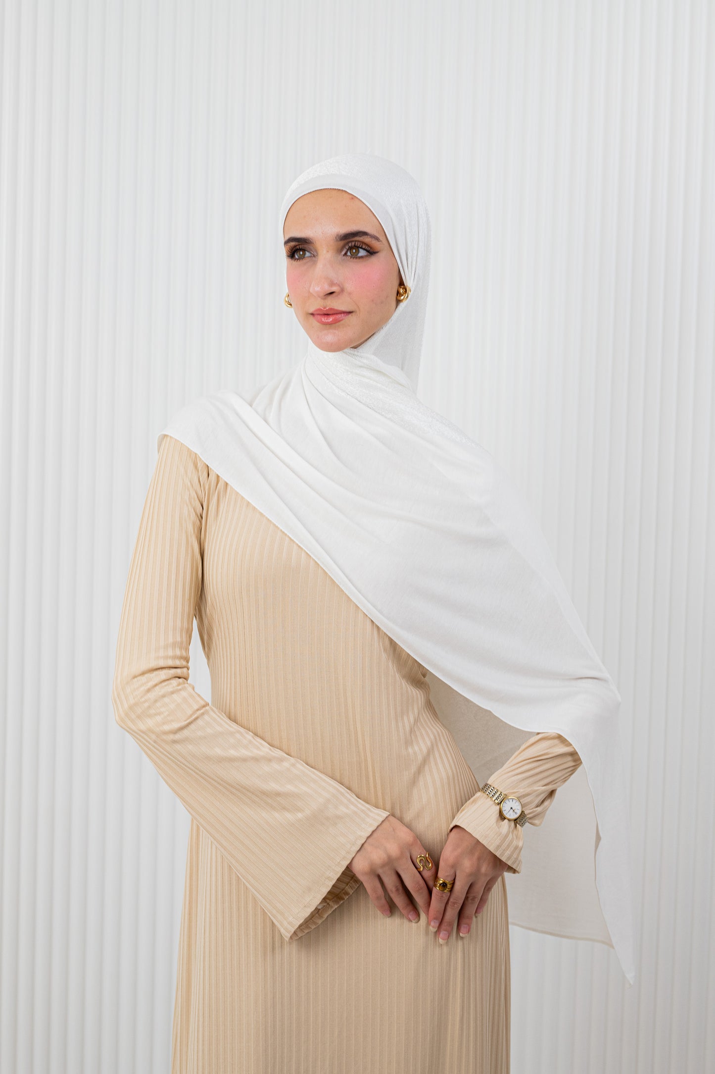 Shiny Jacquard Scarf Off White