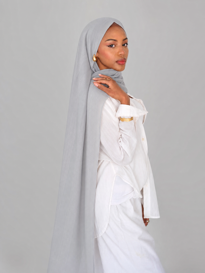 Athena Key Kuwaiti scarf in Light Grey with Greek key jacquard stripe design #Color_Light Grey