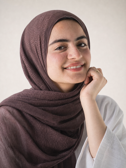 Athena Key Kuwaiti scarf in Brown with Greek key jacquard stripe design #Color_Brown