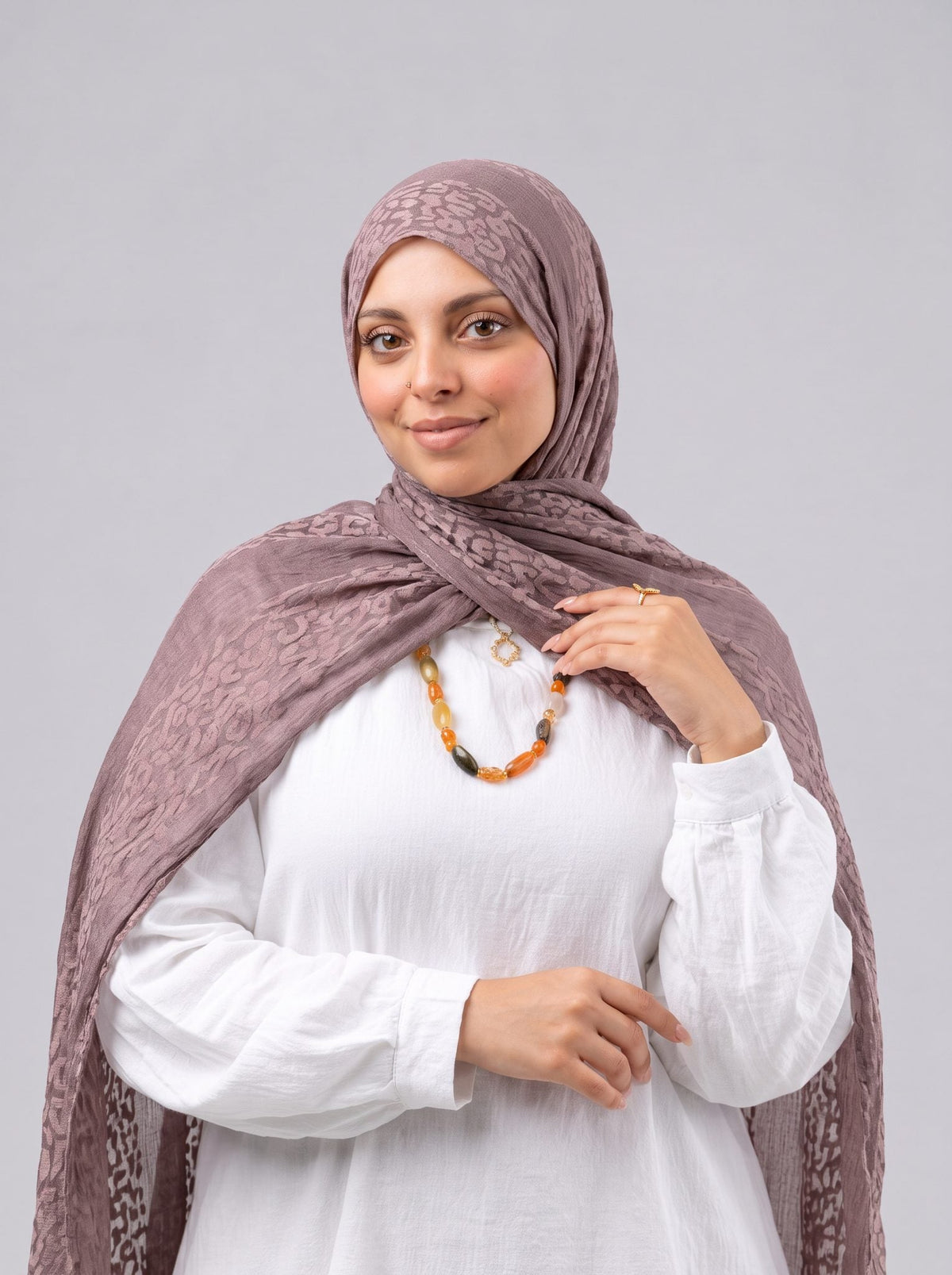 Leopard Cotton Scarf - Brown