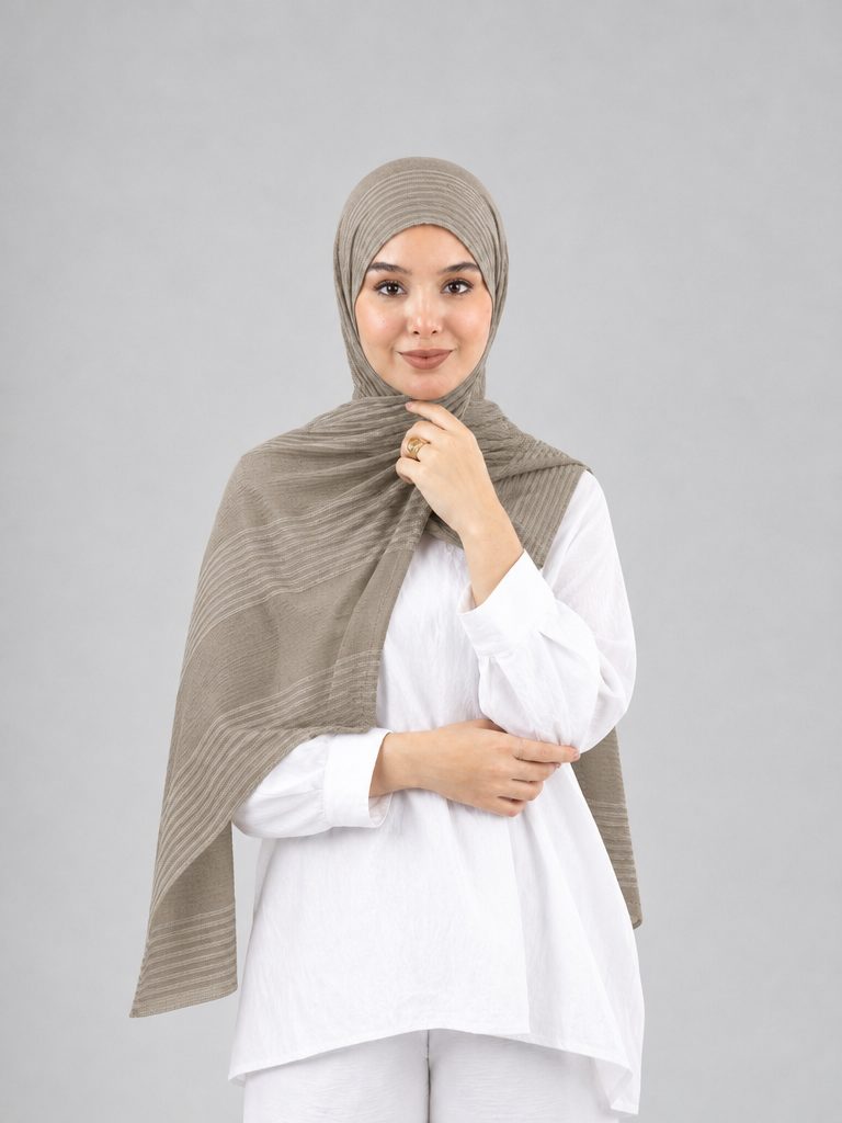 Cotton Stripe Border Kuwaiti Scarf in Beige #Color_Beige
