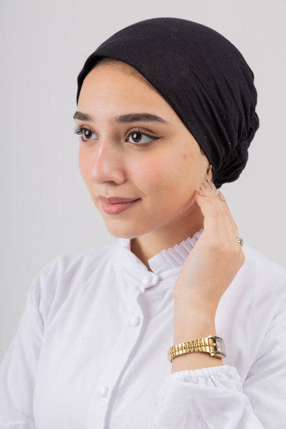 Ruche Back Kuwaiti Bonnet in Black #Color_Black