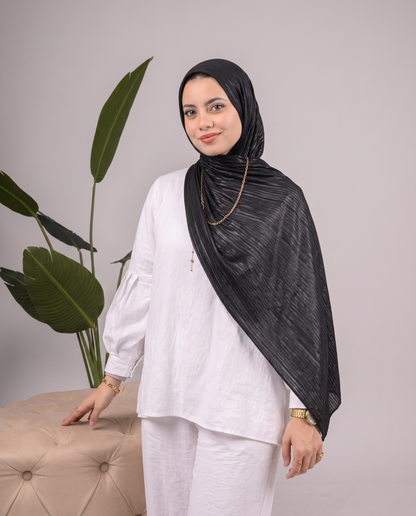 Metalic Knit Stripe Scarf in Black #Color_Black