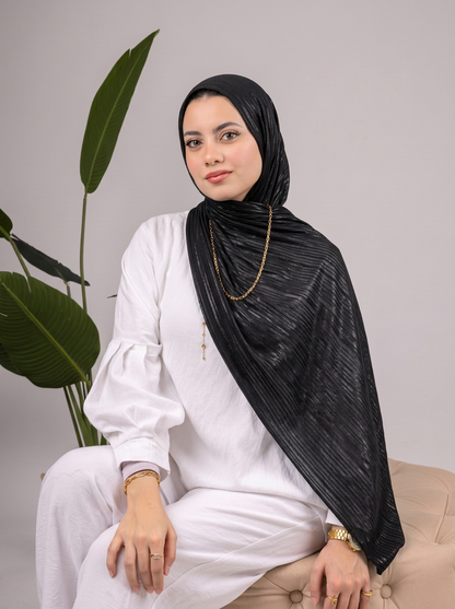 Metalic Knit Stripe Scarf in Black #Color_Black