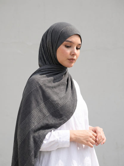 Cotton Stripe Border Kuwaiti Scarf in Black #Color_Black
