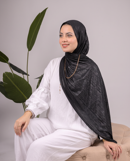 Metalic Knit Stripe Scarf in Black #Color_Black