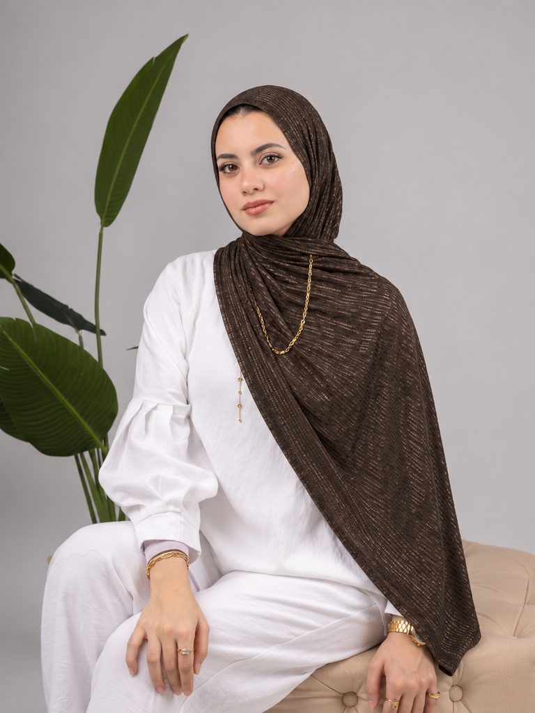 Metalic Knit Stripe Scarf in Brown #Color_Brown