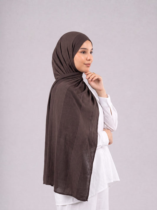 Cotton Stripe Border Kuwaiti Scarf in Brown #Color_Brown