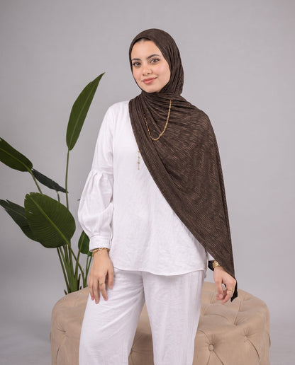 Metalic Knit Stripe Scarf in Brown #Color_Brown
