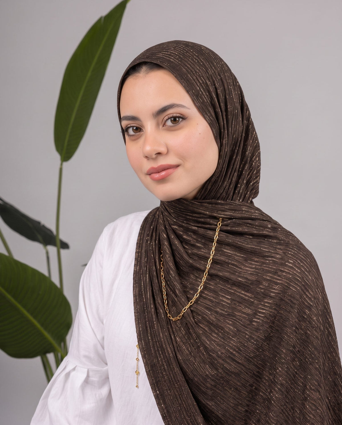 Metalic Knit Stripe Scarf in Brown #Color_Brown