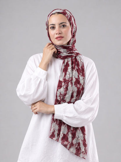 Burgundy Brush Printed Cotton Scarf
