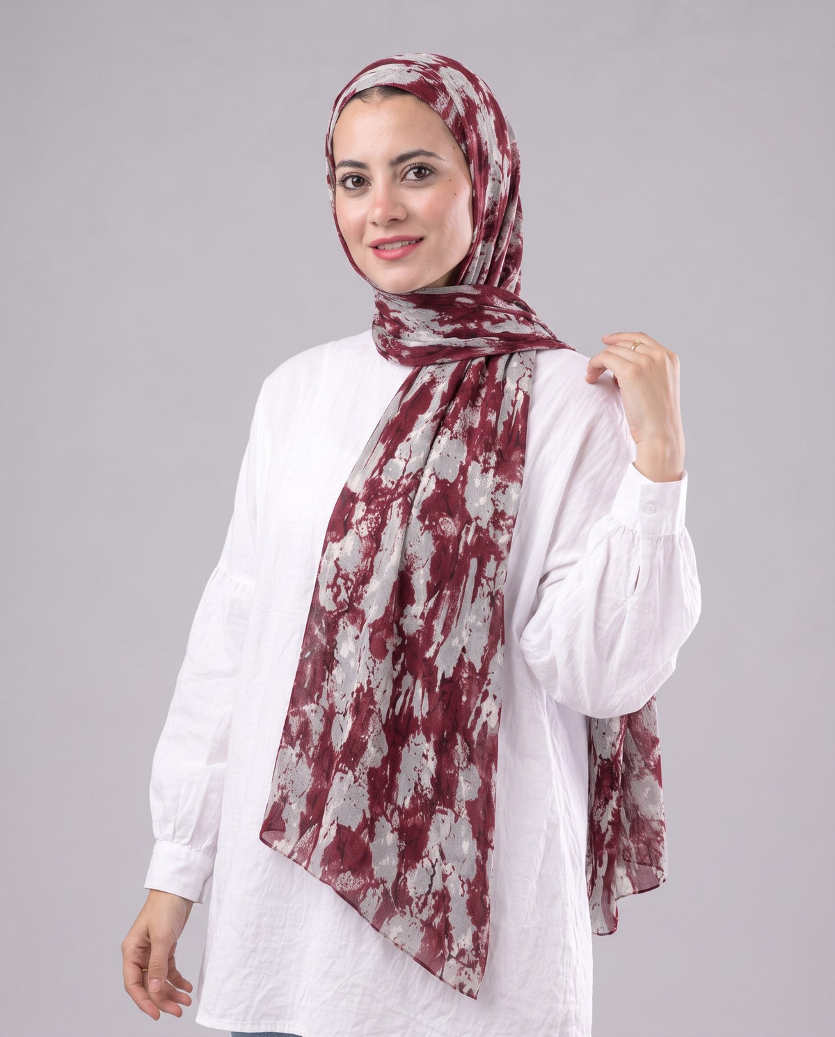Burgundy Brush Printed Cotton Scarf