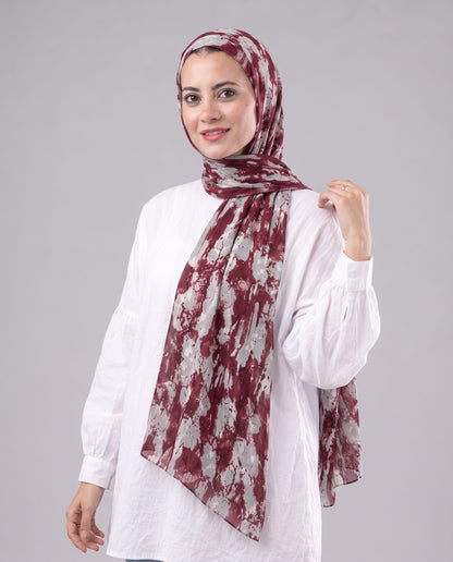 Burgundy Brush Printed Cotton Scarf