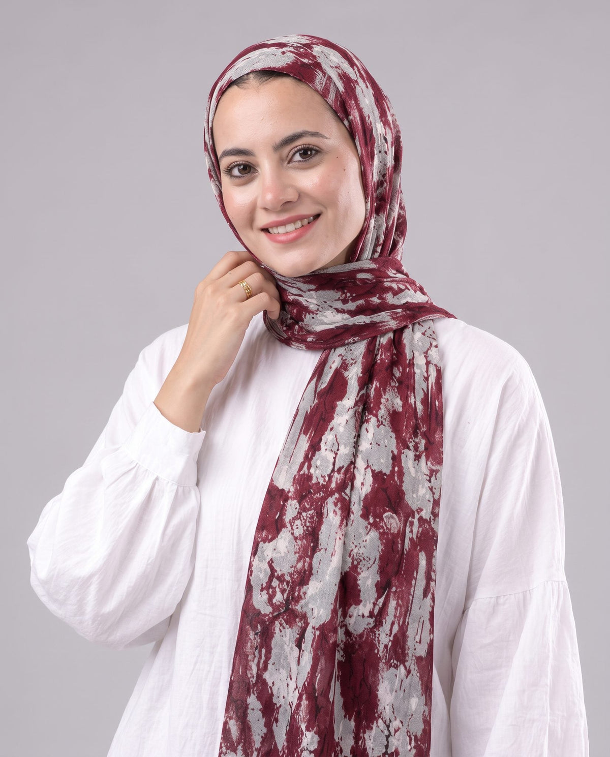 Burgundy Brush Printed Cotton Scarf