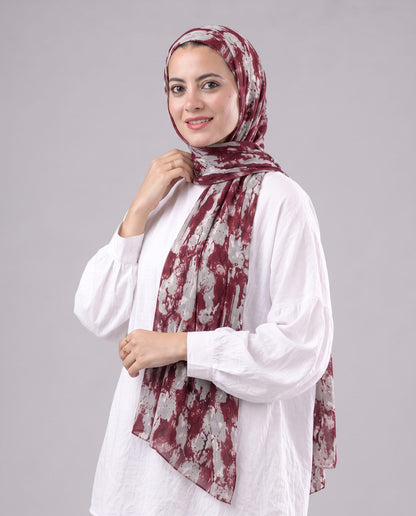 Burgundy Brush Printed Cotton Scarf